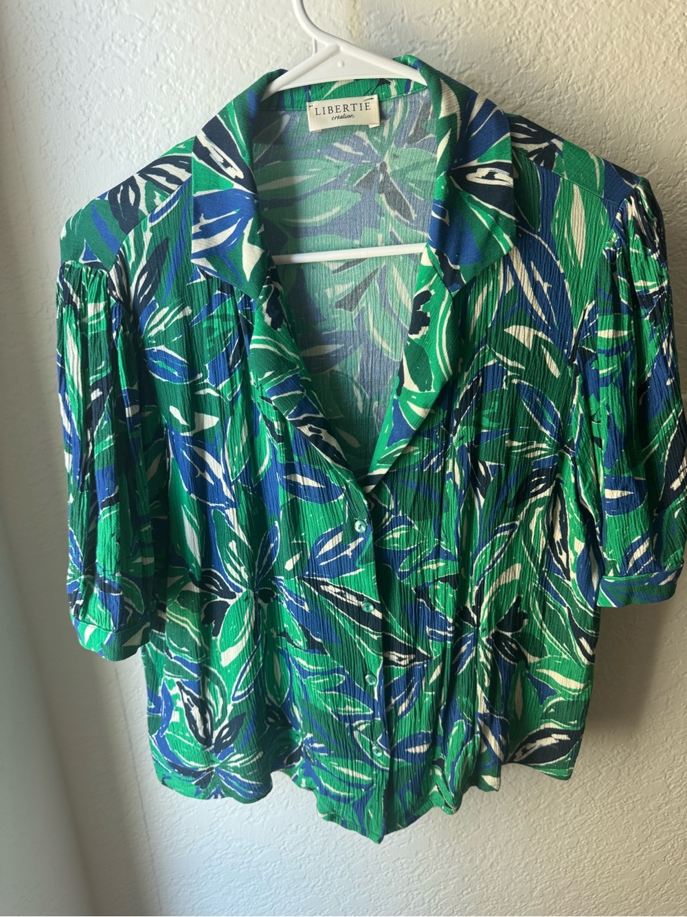 Green & Blue Floral Button-Front Women's Top